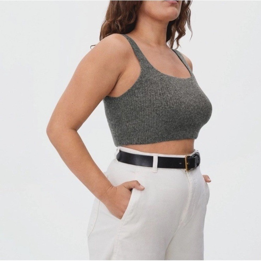 Everlane NWT The Cozy-Stretch Tank In Heathered Charcoal Size XS Wool Blend Crop